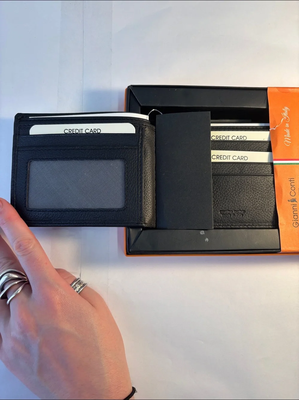 Gianni Conti Pebbled Black Leather Wallet and Card Holder Set